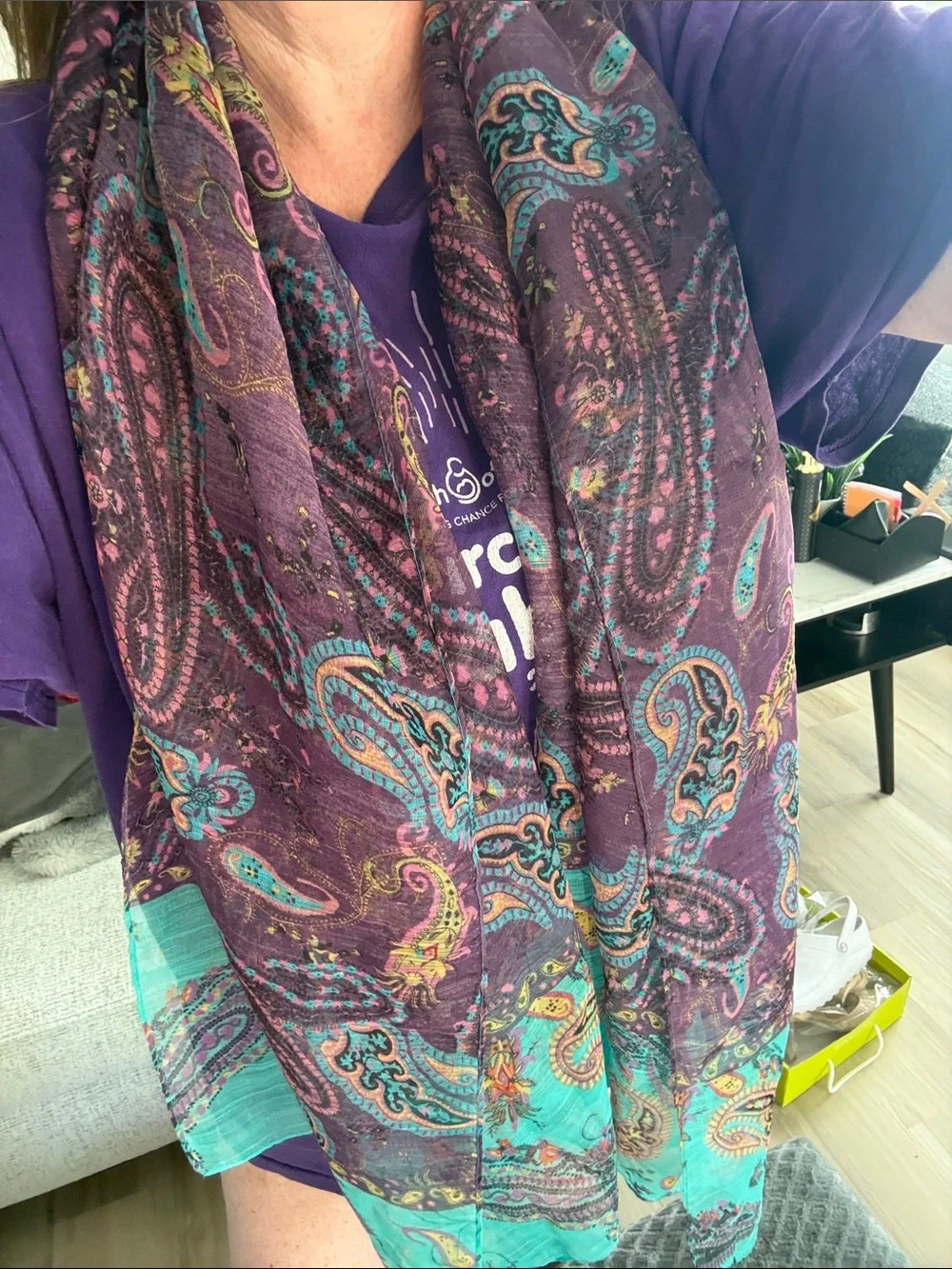 Boho Paisley Scarf in Purple & Teal